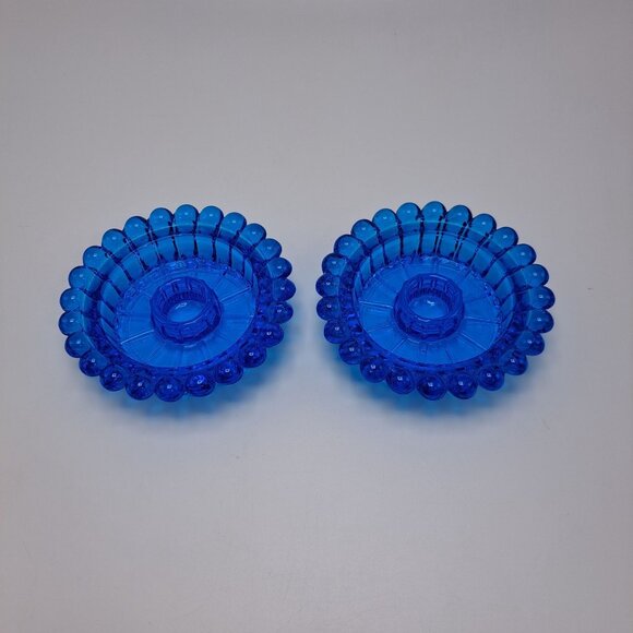 Vintage Cobalt Blue Glass Pair Candlestick Holders Mid Century Modern Collector - Picture 1 of 7